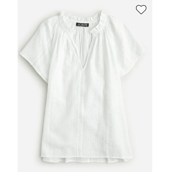 New J.Crew Flutter Sleeve V-Neck Top in Cotton Dobby White P263 - Picture 1 of 5